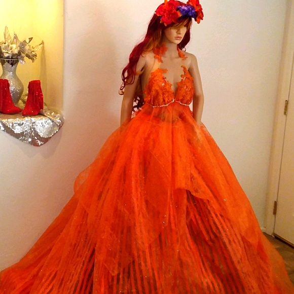"ANNONA" Orange Harvest Boho Wedding Ballgown Set - Picture 1 of 14